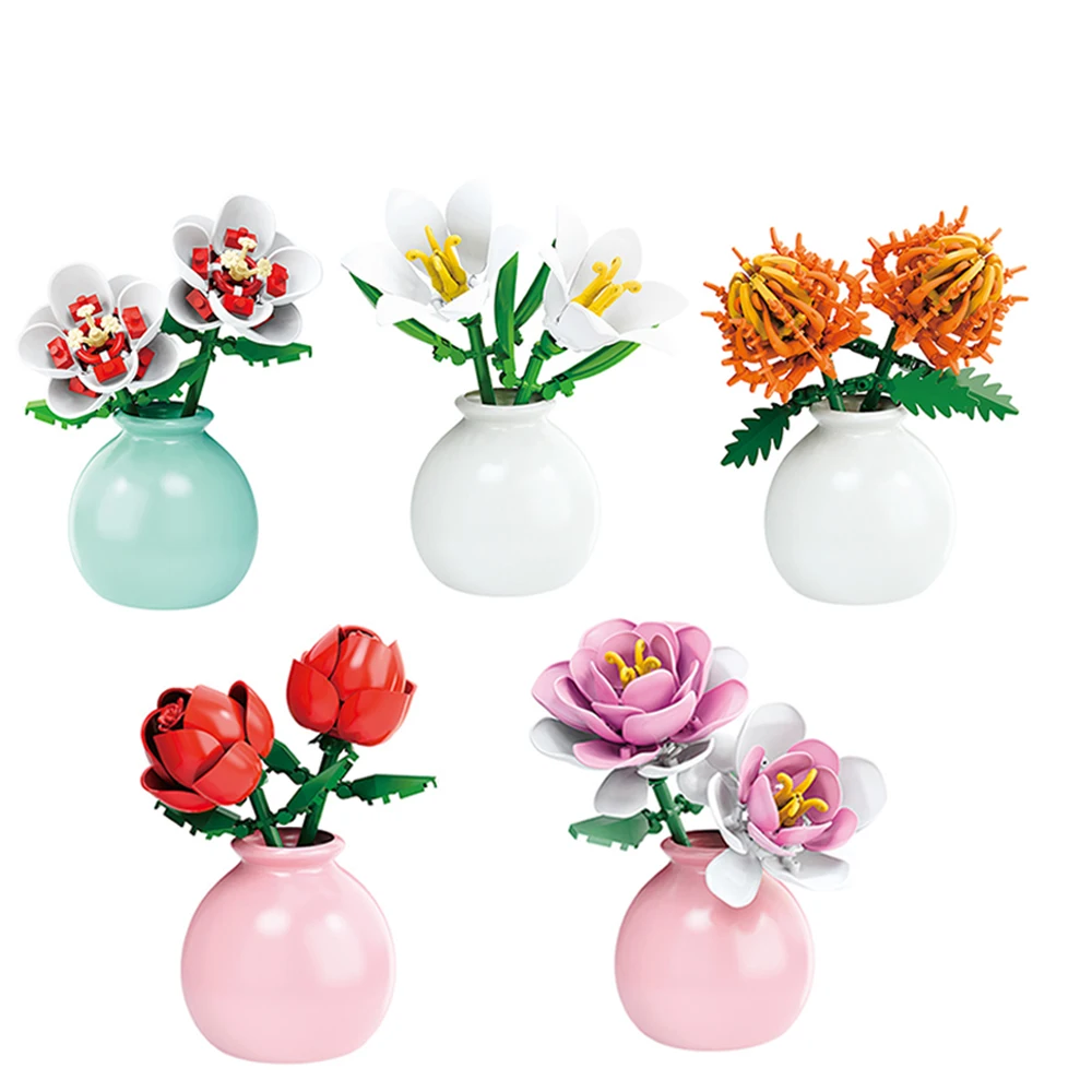 HUIQIBAO MOC Bloem met Vaas Model Bouwsteen DIY Eeuwige Boeket Thuis Bureau Bureau Plant Decor Baksteen Meisje Gift Kinderen Speelgoed