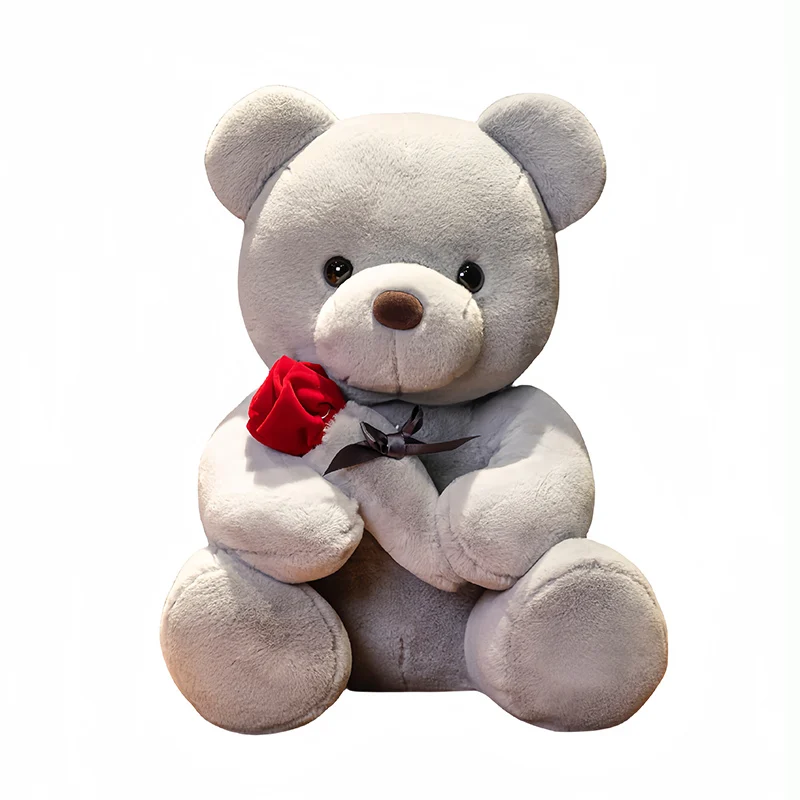 22/35cm Kawaii Teddy Bear with Roses Plush Toy Soft Bear Stuffed Doll Romantic Gift for Lovers Valentine's Day Gifts for Girls