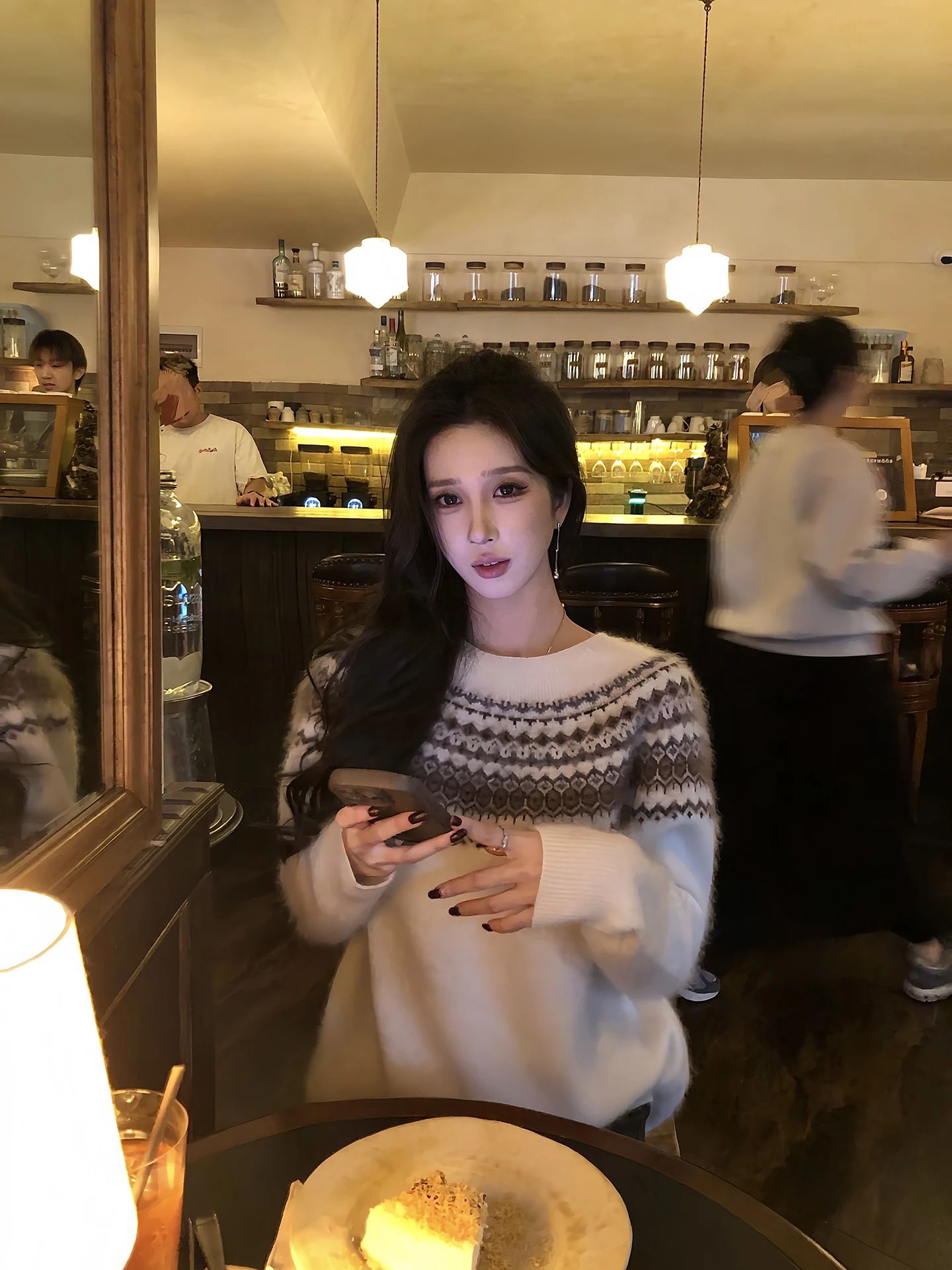 

Women's 00 Wool Fair Isle Knitwear Winter Thiened Outerwear Casual Sle Long Sve round Ne Sweater Inner Wear Top