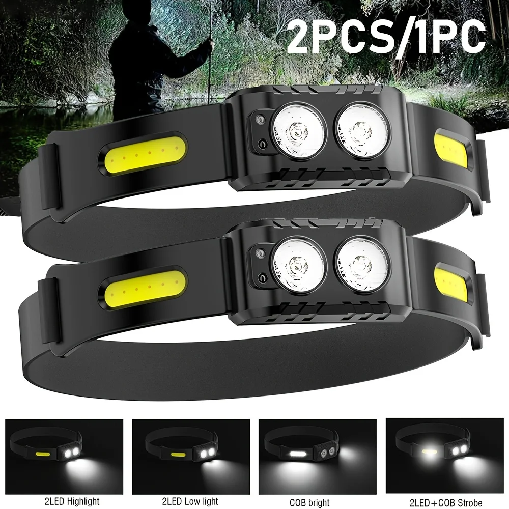 

1/2pcs LED Headlamps Rechargeable Headlight IR Motion Sensor Head Lamp Water-Resistant Lightweight Head Flashlight Headlamp