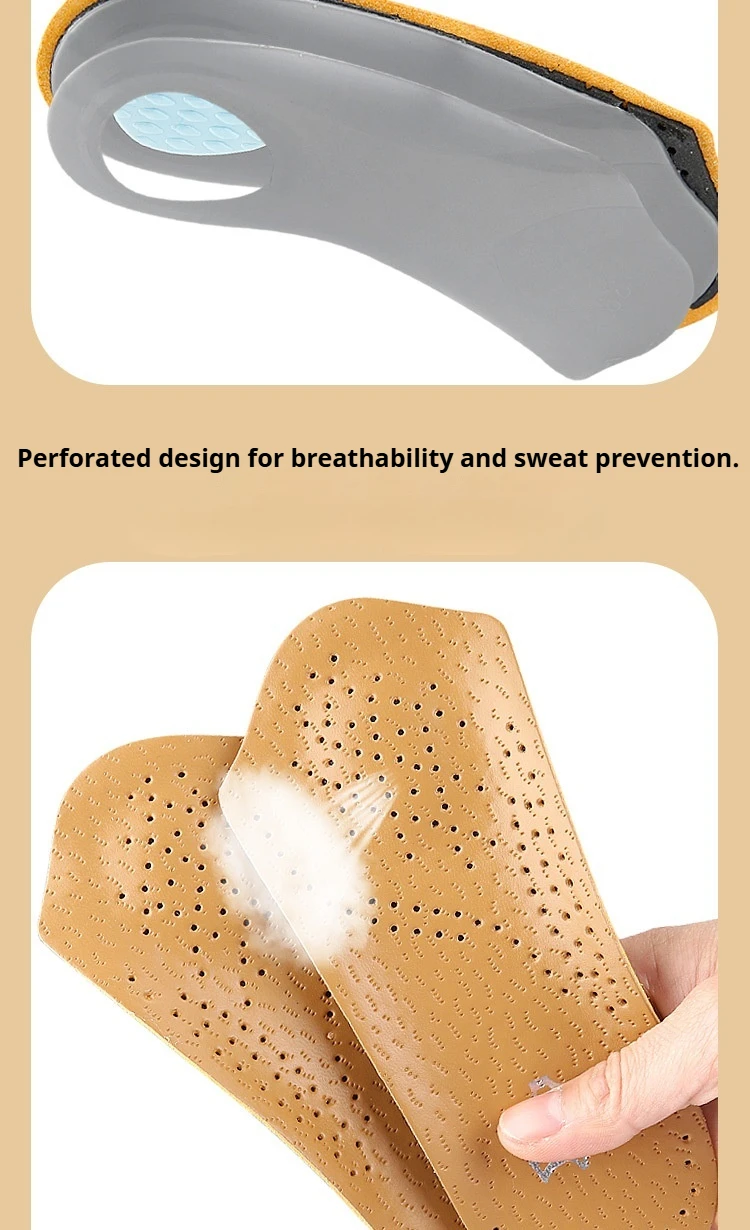 Orthopädische Einlegesohlen für Plattfuß, Fußgewölbeunterstützung, Leder-Einlegesohle, atmungsaktiv, bequem, halbe Einlegesohlen, 2 Stück/4 Stück – Detail 6