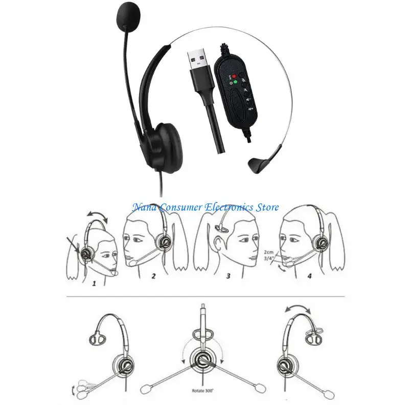 سماعة G7NE USB مع ميكروفون ضوضاء إلغاء سماعة رأس USB لجهاز الكمبيوتر المحمول كمبيوتر مركز الاتصال