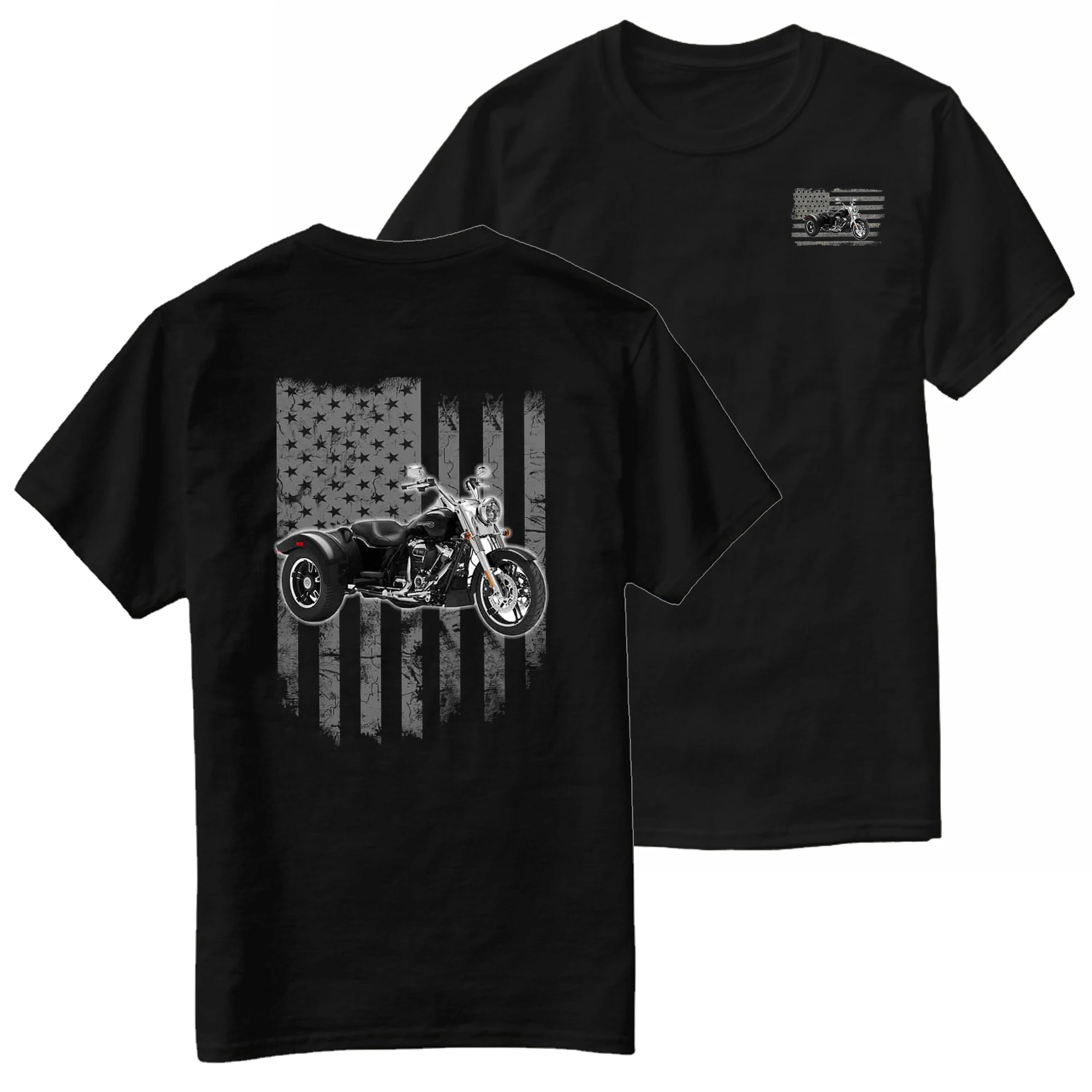 

Vintage USA Flag Free Wheeler Trike Motorcycle Biker T-Shirt 100% Cotton O-Neck Short Sleeve Summer Casual Mens T-shirt
