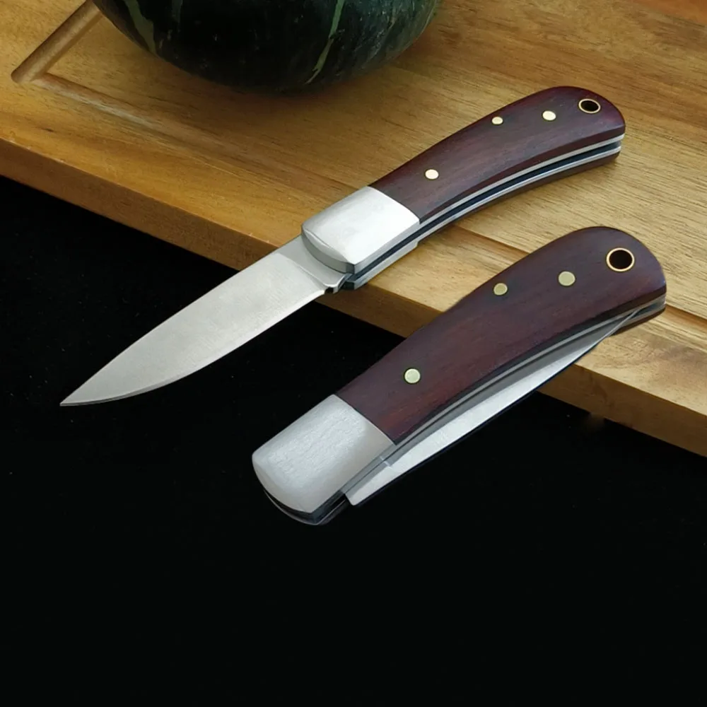 Outdoor solid wood handle folding knife, portable high hardness camping portable knife, multi-functional for outdoor survival