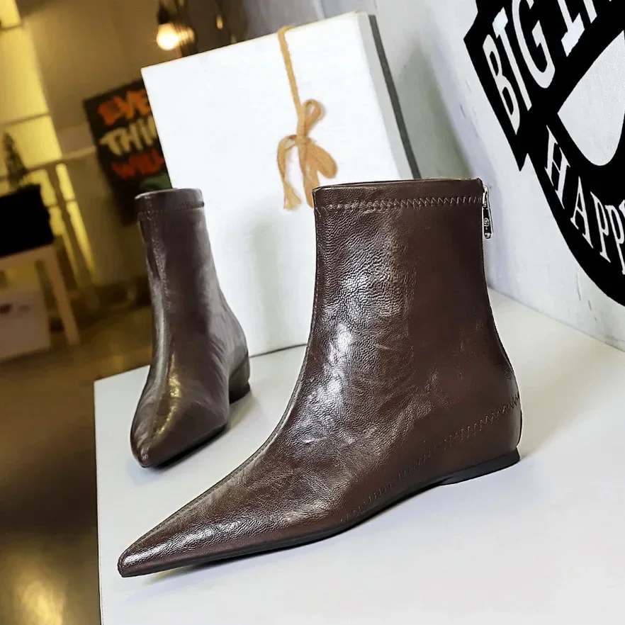 BIGTREE Boots 2025 Winter Fashion Pointed Toe Women Ankle Boots Modern SHort Shoes Wedges Heel Party Ladies Pumps Zapatos Mujer