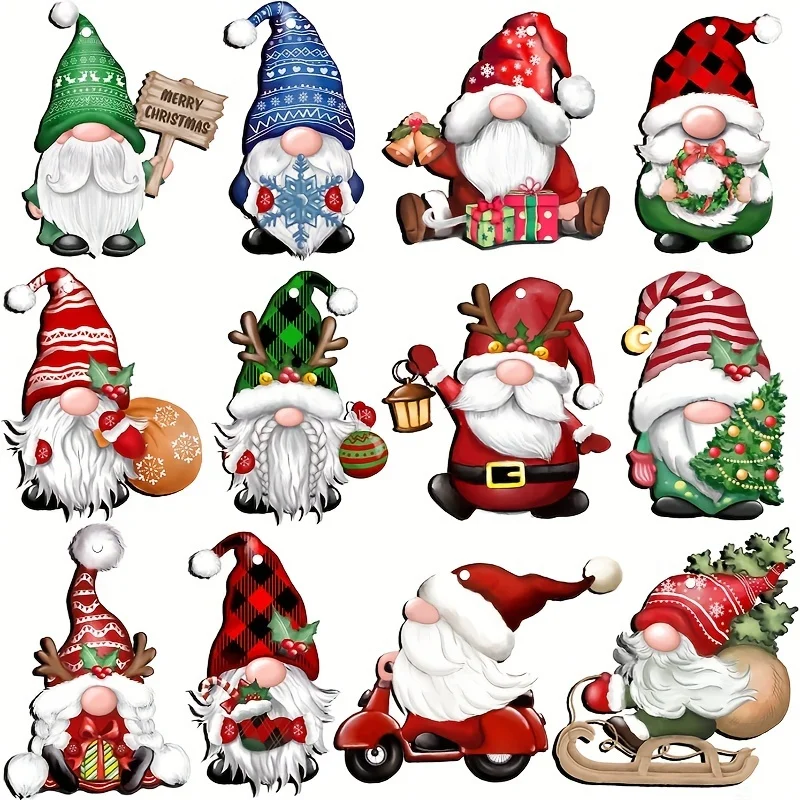 24pcs Wooden Christmas Winter Colorful Santa Claus Hanging Decoration Pendant for Outdoor Festival  Party  Gift (with Rope)