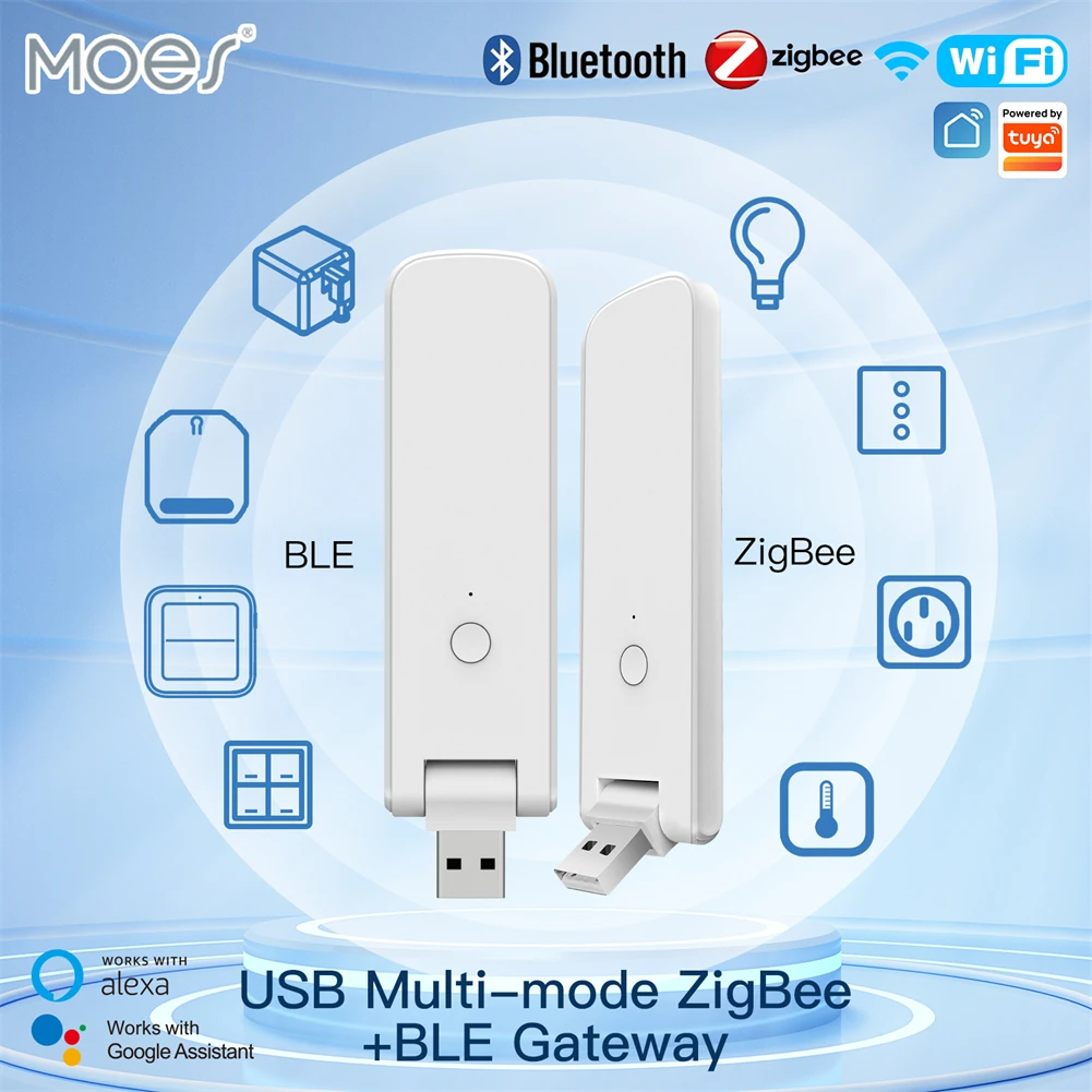 Moes Tuya Smart USB Multi-mode Gateway Bluetooth+ZigBee Wireless Hub Control Smart Home Control Compatible with Alexa GoogleHome