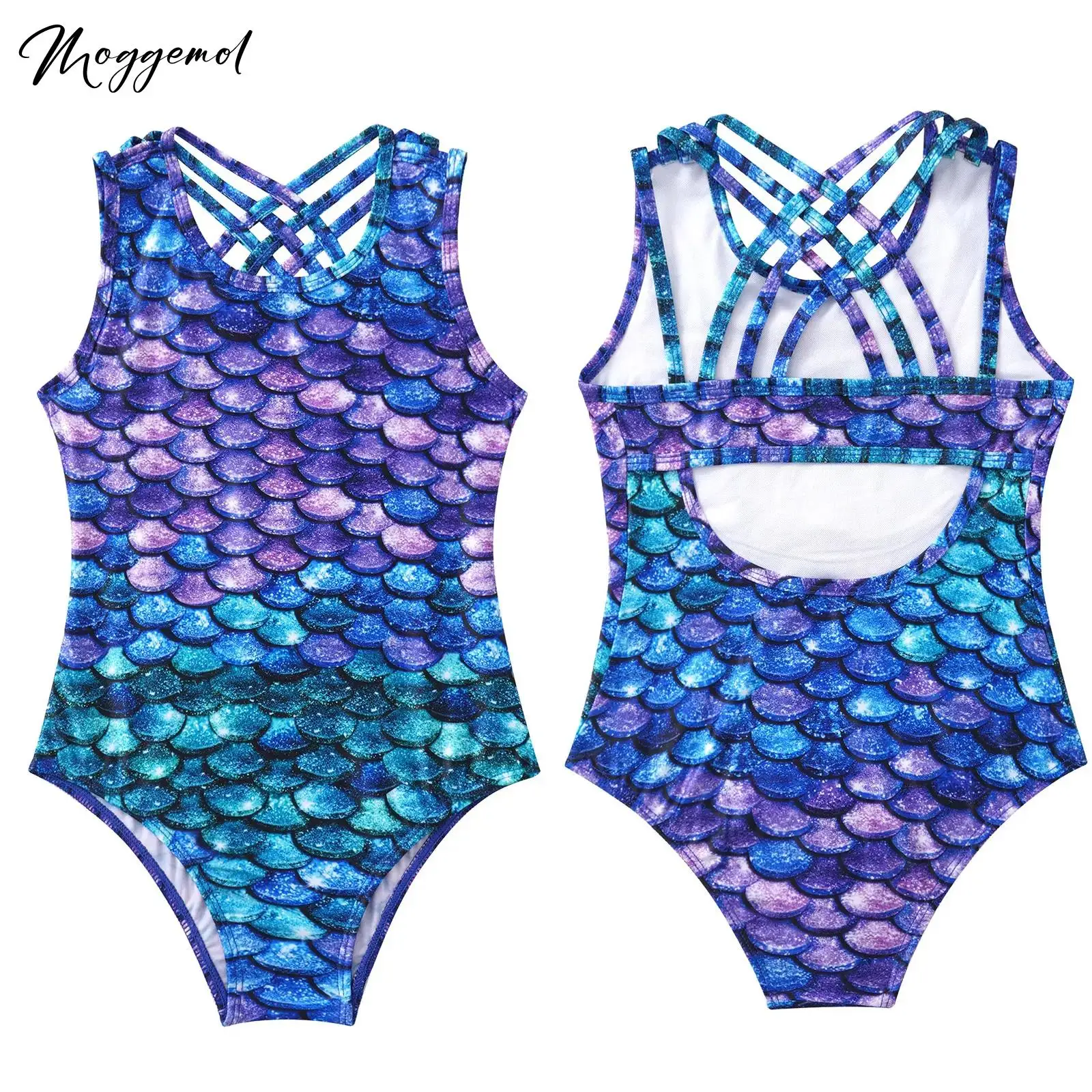 

Kids Girls One-piece Mermaid Swimwear Bodysuit Fish Scales Print Swimsuit Sleeveless Bathing Suit Beach Pool Party Water Park