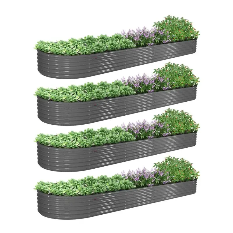 

4 Pack:12x3x1.5ft Oval Modular Metal Raised Garden Bed Set, Durable Planting Pot,Design for Easy Gardening, Ideal for Vegetables