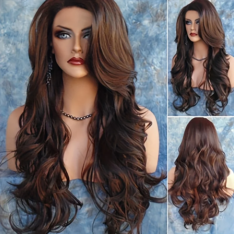 

Элегантный пушистый модный длинный волнистый женский парик из термостойкого синтетического волокна кофейного цвета, подарок на День матери, праздники и встречи
