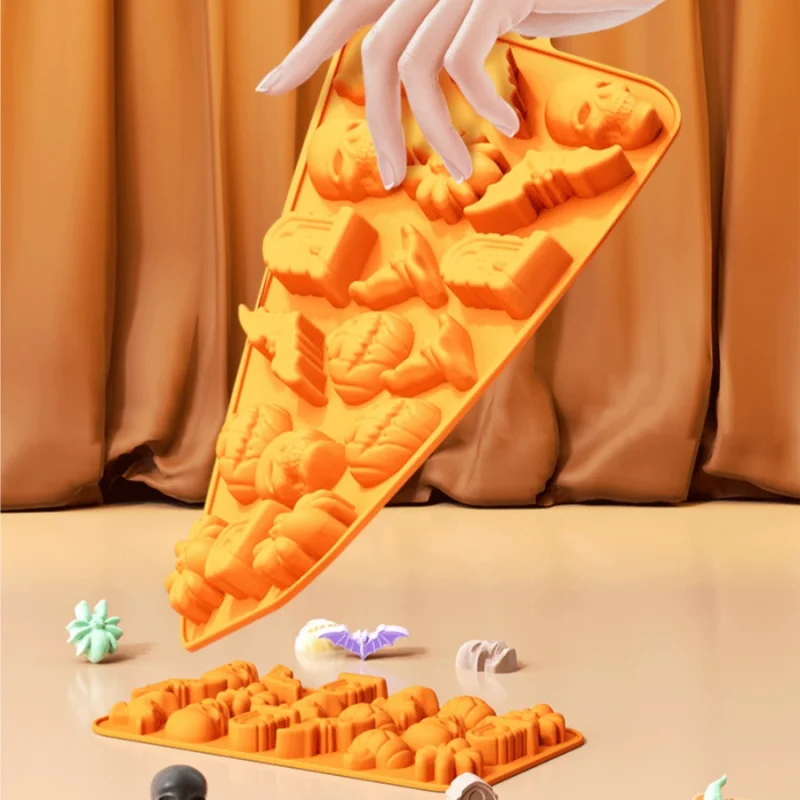 1pc Stampo per cioccolato di Halloween Zucca Teschio Ragno Pipistrello Torta in silicone Caramelle Biscotto Cubo di ghiaccio Stampo per gelatina Stampo per cottura a casa