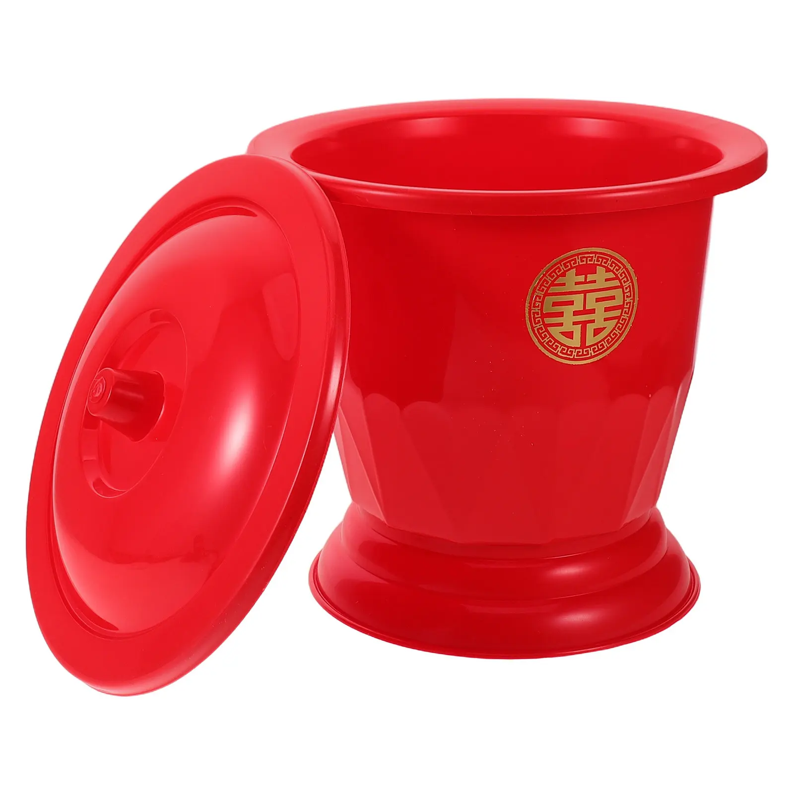 

Красный пластиковый портативный прикроватный туалет-горшок с крышкой для женщин, для праздничной китайской свадебной церемонии, для спальни