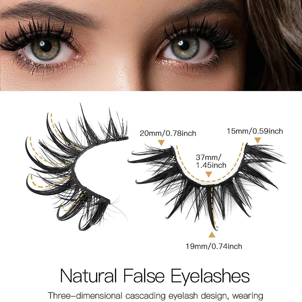 7 Pairs 3D Fluffy Wet Eye Eyelashes Set Messy Comic Eye Eyelash Extension Natural Long Thick Black Band Reusable Handmade Makeup