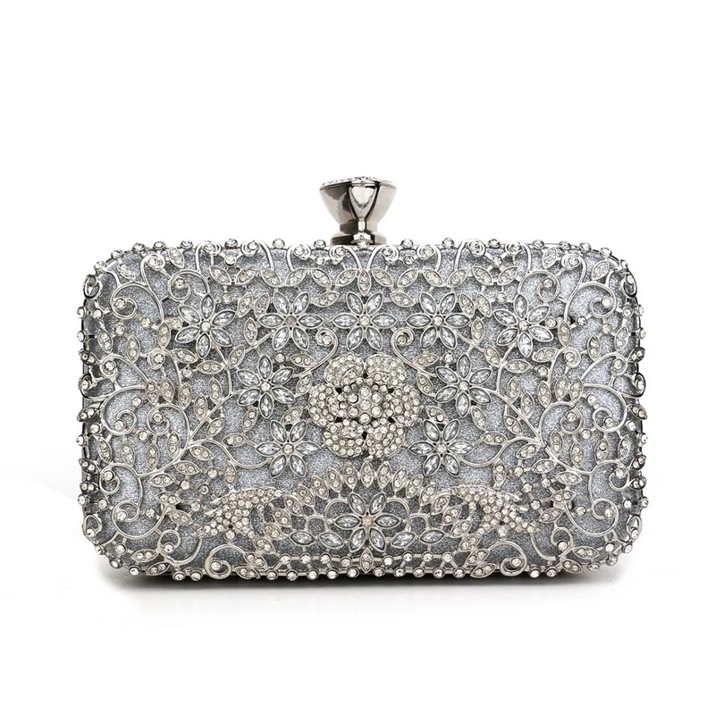 New Hollow Out Style Women Evening Bags Golden Luxury Party Wedding Chain Shoulder Clutch Flap Diamonds Purse