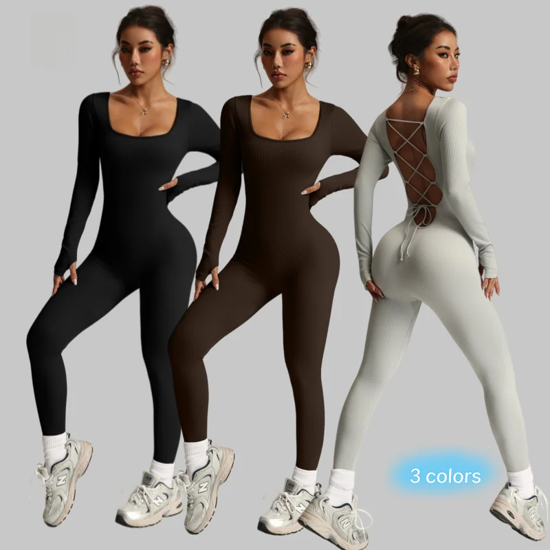 

Women Hollow out Long Sleeves Leggings Yoga Jumpsuits Gym Fitness BodySuit Workout Clothes Sportswear Tracksuits Shapewear