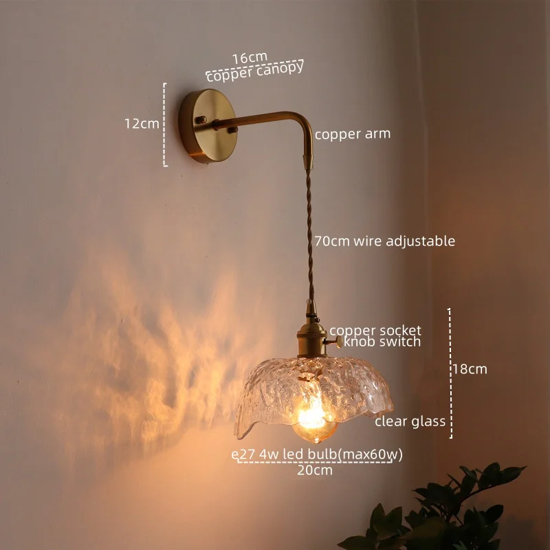 IWHD Japanese Style Wall Light Fixtures Glass Corridor Coffee Bedroom Living Room LED Wall Lamp Copper Applique Da Parete