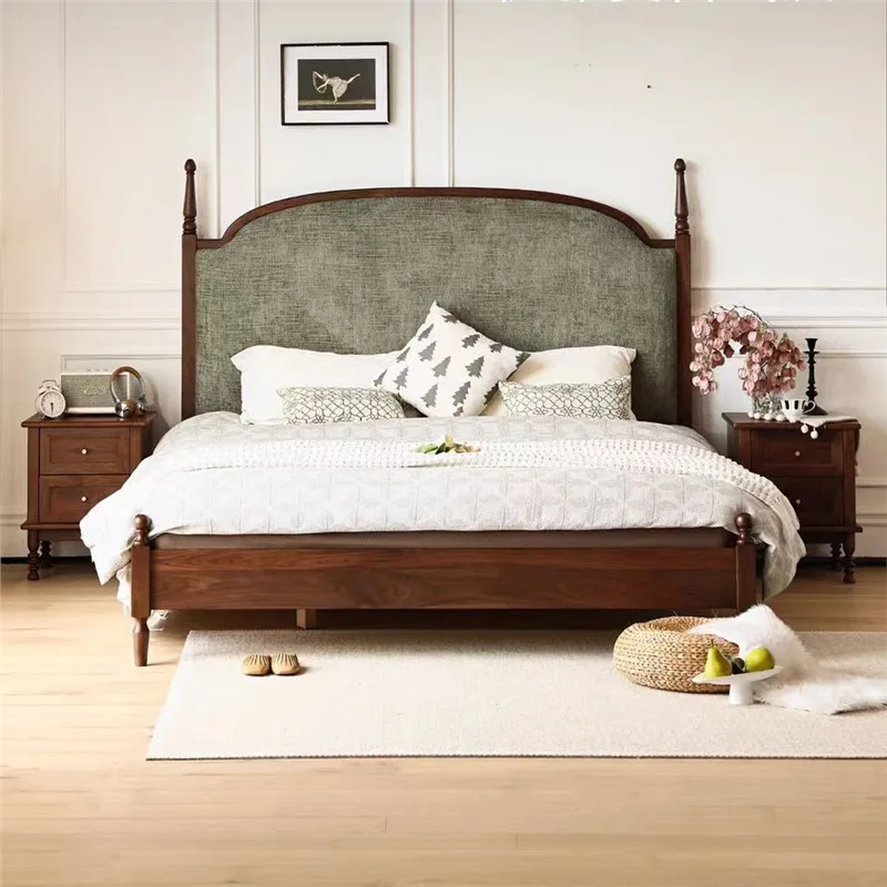 カスタマイズ可能な北米ブラックウォールナットアメリカンヴィンテージ1.8メートルマスターベッドルームダブルクイーンベッド家庭用1.5メートル