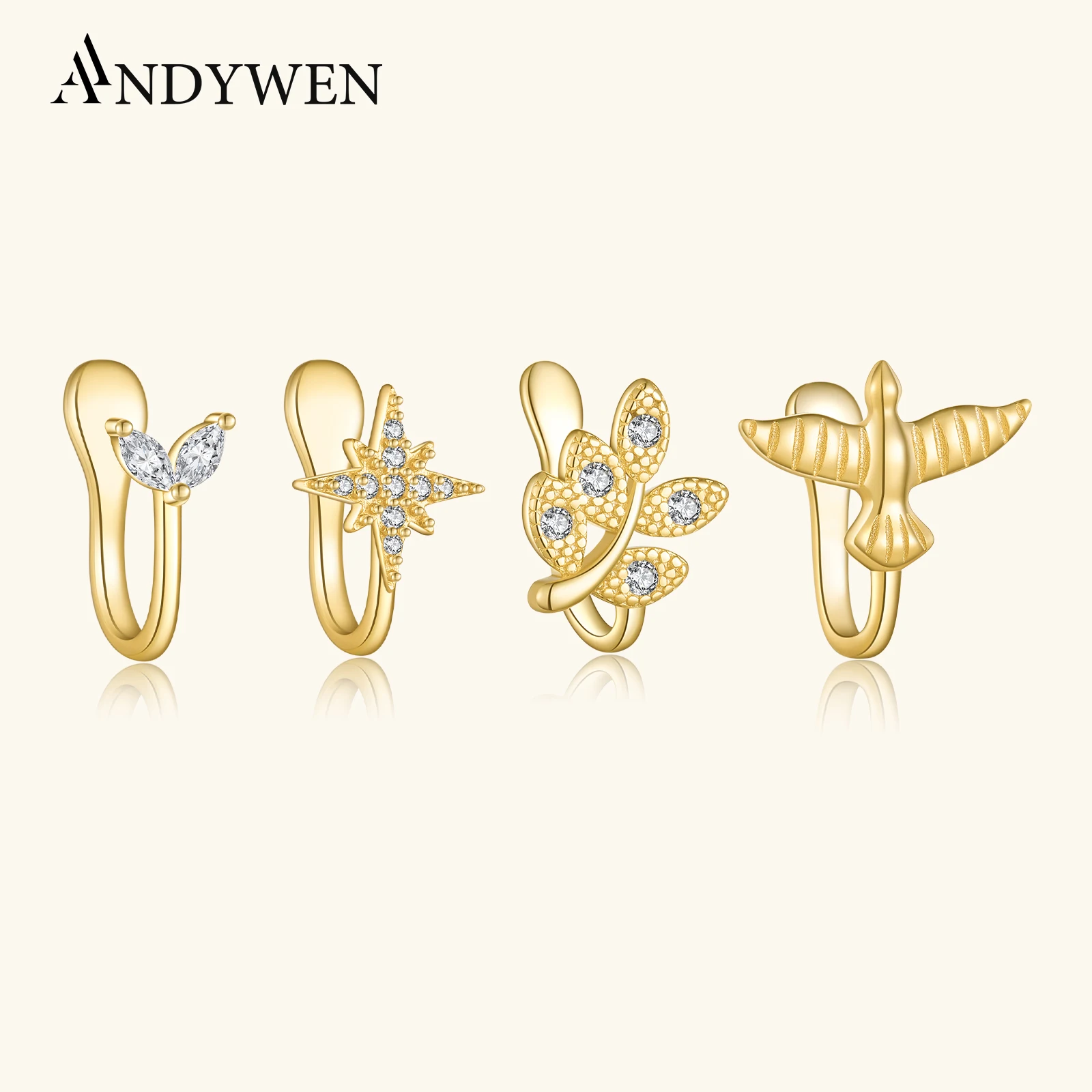 

ANDYWEN стерлингового серебра 925 пробы, одинарные манжеты для ушей без пирсинга, женские зажимы для наушников Pendiente 2023, женские свадебные ювелирные украшения