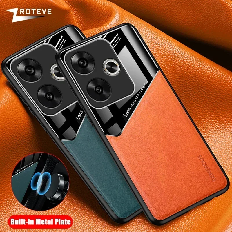 Dla PocoM6 Etui Zroteve PU Leather Car Magnetic Hard PC Cover Dla Xiaomi Poco M6 Pro Xiomi Mi Pocophone M5s M5s Etui na telefon