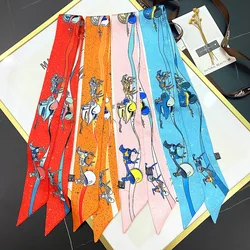 New Small Silk Scarf Women Luxury Hair Scarf Print Wrap Bag Handle Ribbon Brand Fashion Foulard Women's Headscarf Headband