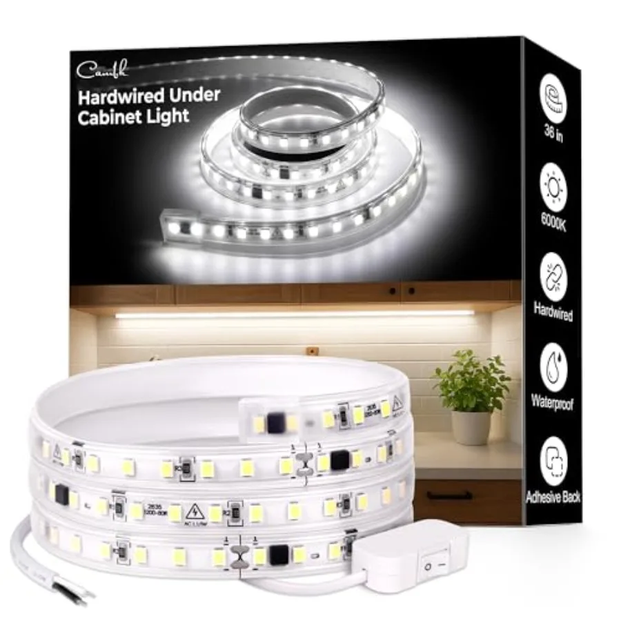 ch Hardwired Under Cabinet Lighting for Kitchen, 6000K White Wired Undercounter Waterproof Led Strip Lights, Luces para Cocina