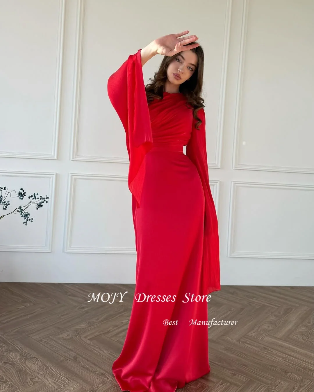 Mojy Elegante Rode Zeemeermin Galajurk Kapmouwtjes Geplooid Aangepaste Dames Avondfeestjurken Nieuwe Mode فستان • 1897