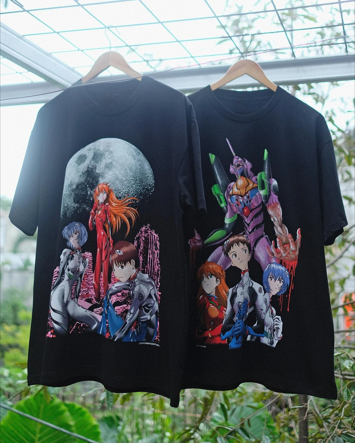 Summer Retro #New Century Evangelion# Initial Machine and Three Eligible Men and Women Street Loose Cotton Short Sleeved T-shirt