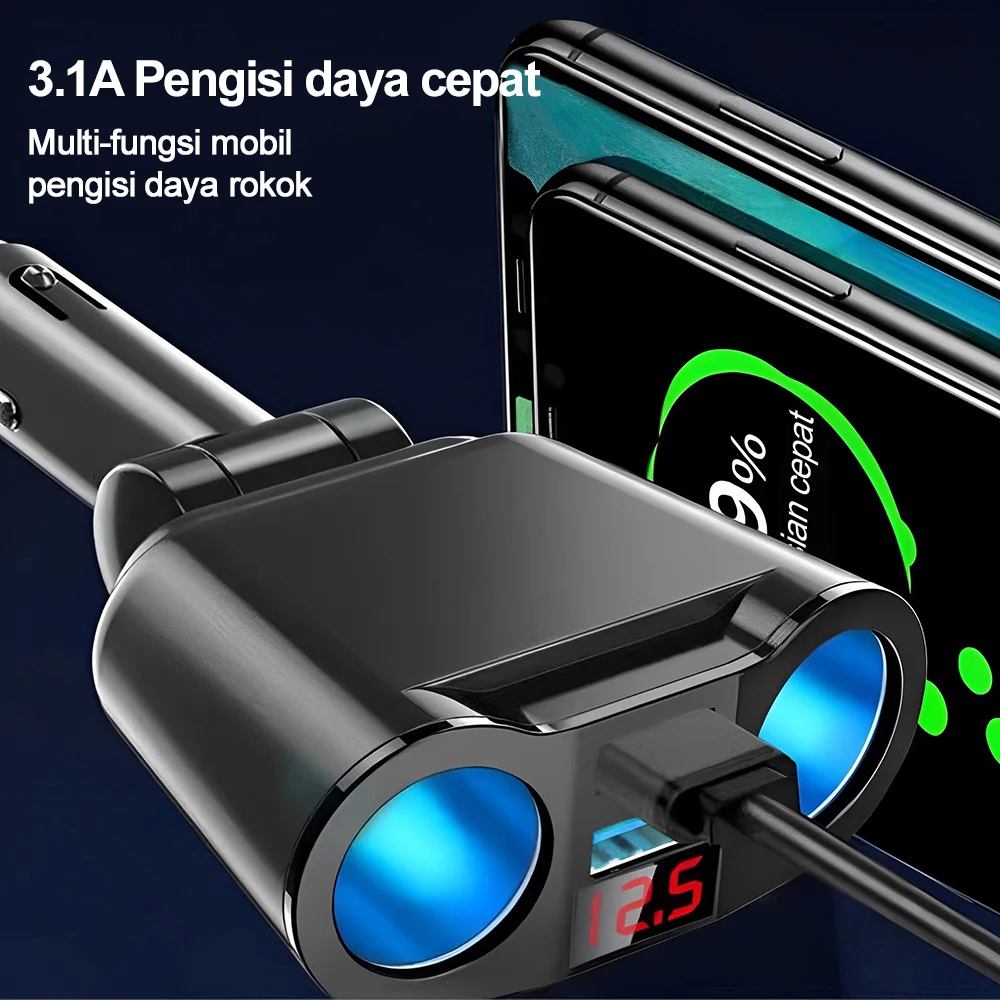 Dual Port PD Fast Car Adapter Voltage Display LED Atmosphere Light Cigarette Lighter Splitter Dual USB Power Socket Accessories