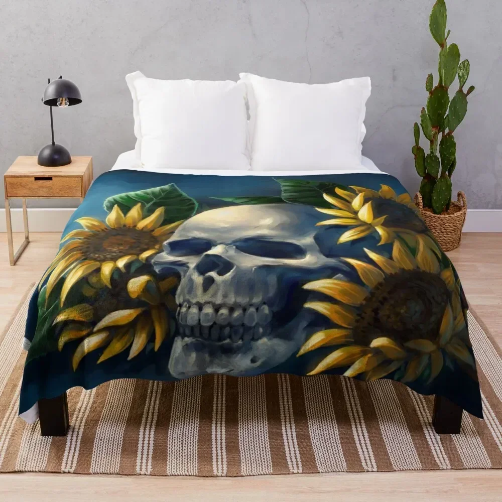 

Skull and Sunflowers Throw Blanket Plush christmas decoration Winter beds Blankets