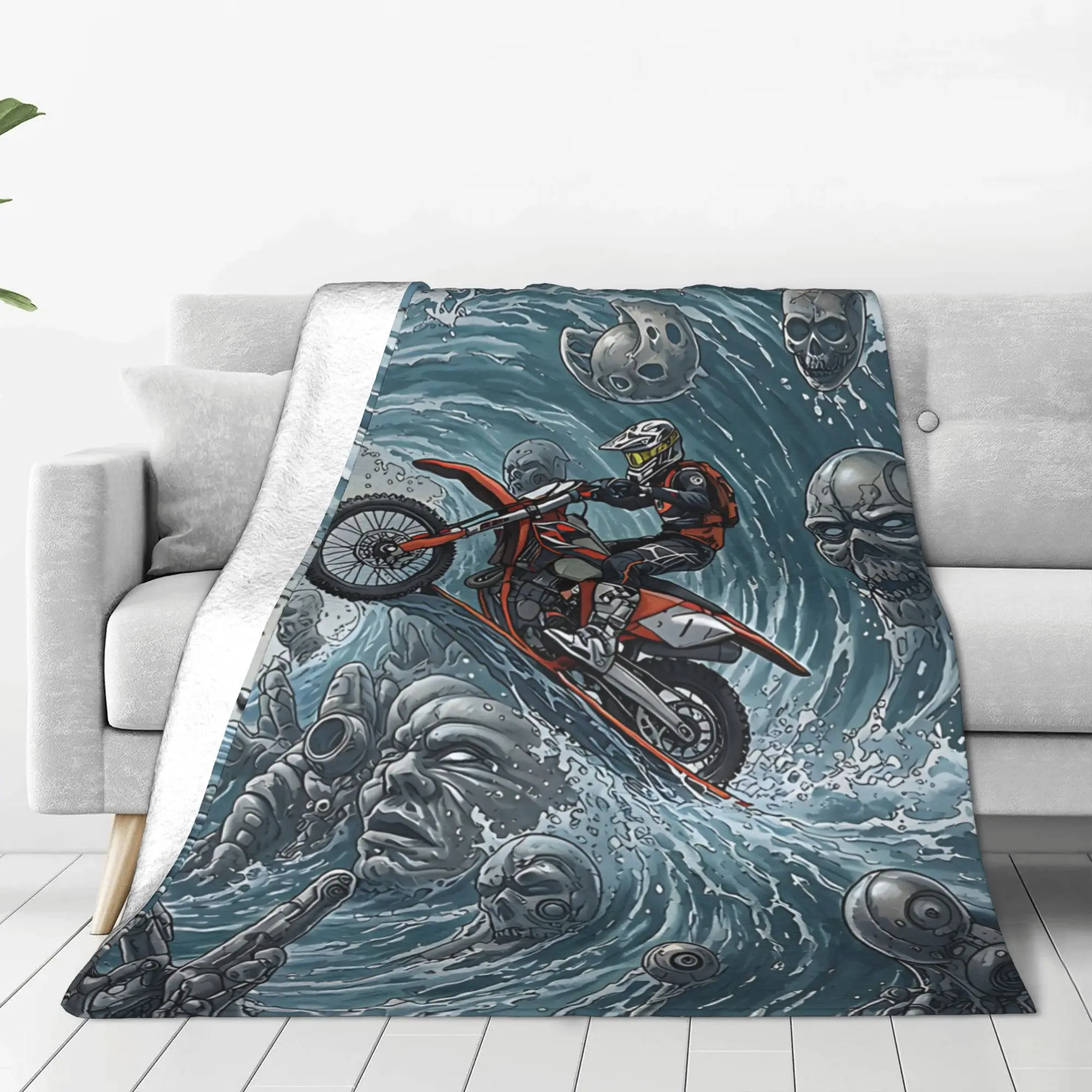 1PC Tsunami Moto Cross Trippy Landscape Home Room Decorations Winter Blankets For Adults Bedding Home Interior Sofa Knee