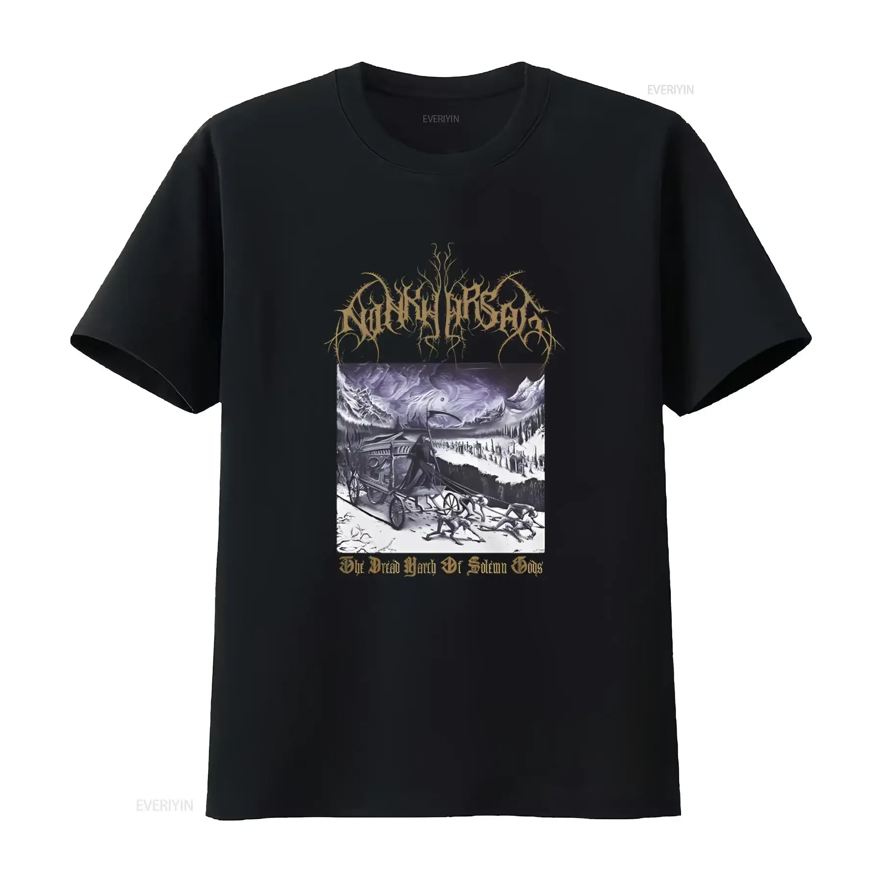 Men's Ninkharsag The Dread March Of Solemn Gods Print Slim Fit T Shirt XX Large Black vintage Washed Stretched Versatile
