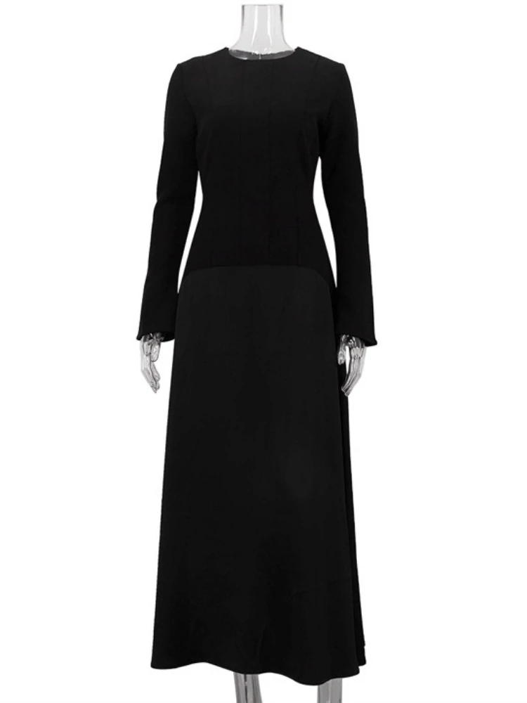 Tossy elegante vestido largo negro para mujer ajustado de cintura alta moda empalme vestido de fiesta de manga larga otoño 2025 vestido Maxi para mujer
