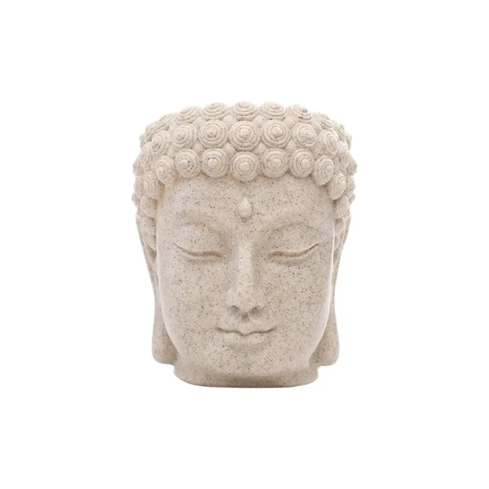 Resin Buddha Head Flower Pot Desktop Ornament Planter with Drainage Hole Mini Planter Modern Statue Style Plant Container