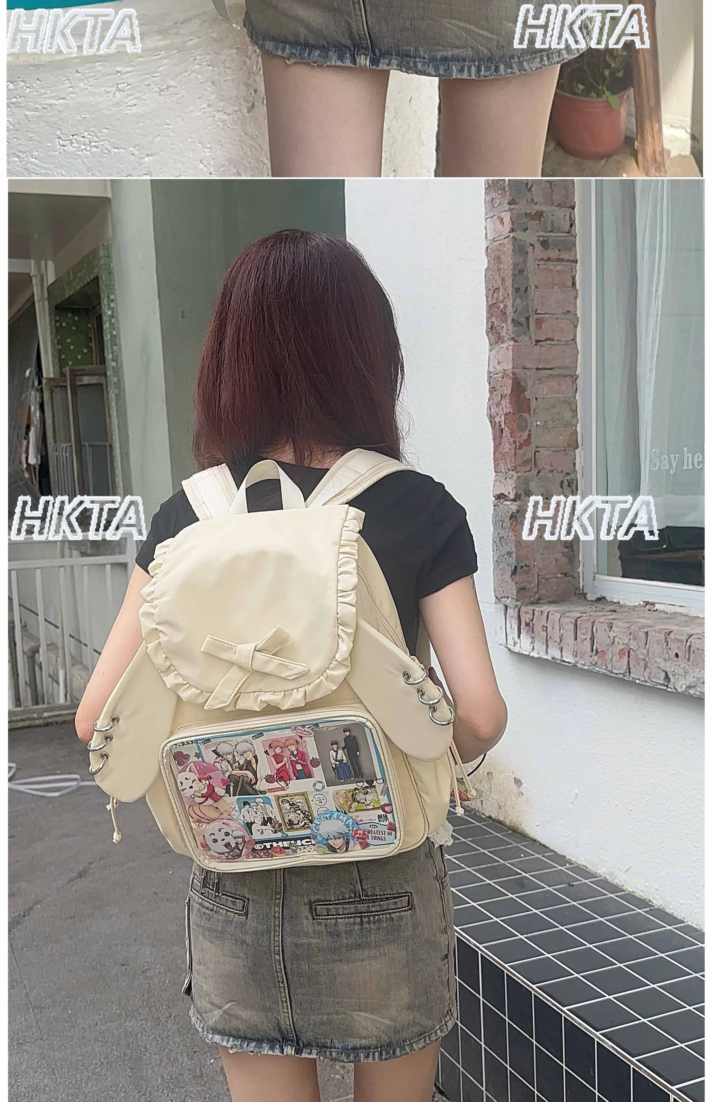 Japanese Cute Cartoon Bow Fungus Edge Large Capacity Backpack Bag Women Shoulder College Casual Lolita Schoolbags Pain Bag Girl