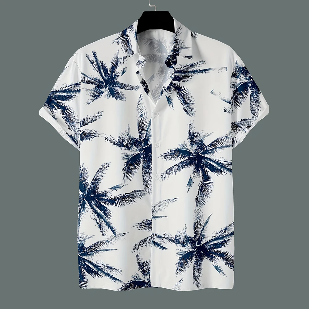 

Men'S Casual Shirt Fashion Coconut Tree Print Short Sleeve Shirt Hawaiian Vacation Shirt Men'S Plus-Size Lapel Button Up Top