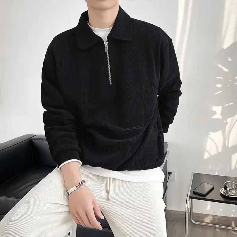 Autumn/Winter Vintage Polo Collar Sweater Men's Thickened Loose-Fit Half Zipper Knitted Top Casual Style Chinese Made