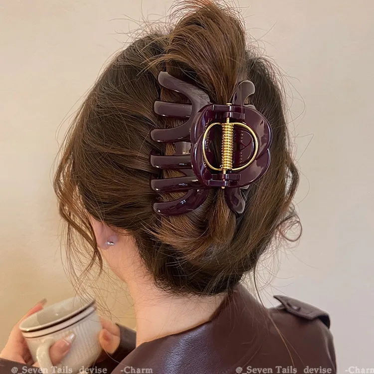 1pc Premium Acetate Pumpkin Large Shark Clip 2026 New Back of Head Bun Maker for Women Thick Hair Volumizing