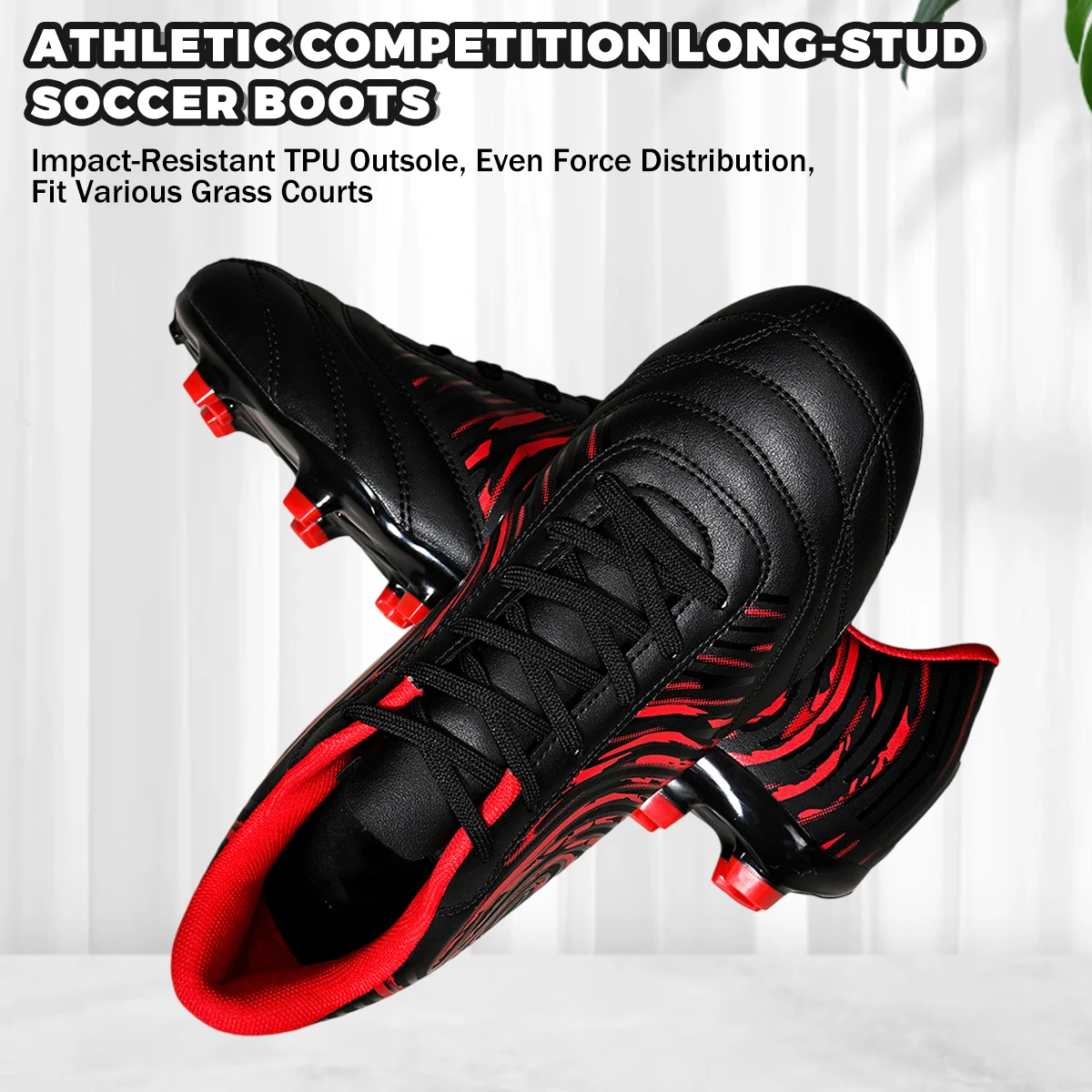 Unisex AG/FG Soccer Cleats TPU Long Studs Breathable PU Football Boots for Natural Artificial Grass Training Match