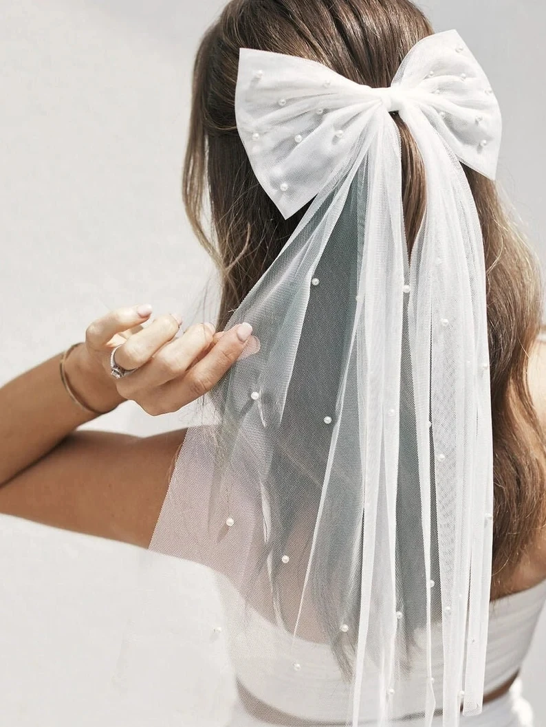 NZUK-velo de novia con perlas para niñas, Mini velo de novia con cuentas, accesorios para despedida de soltera y comunión