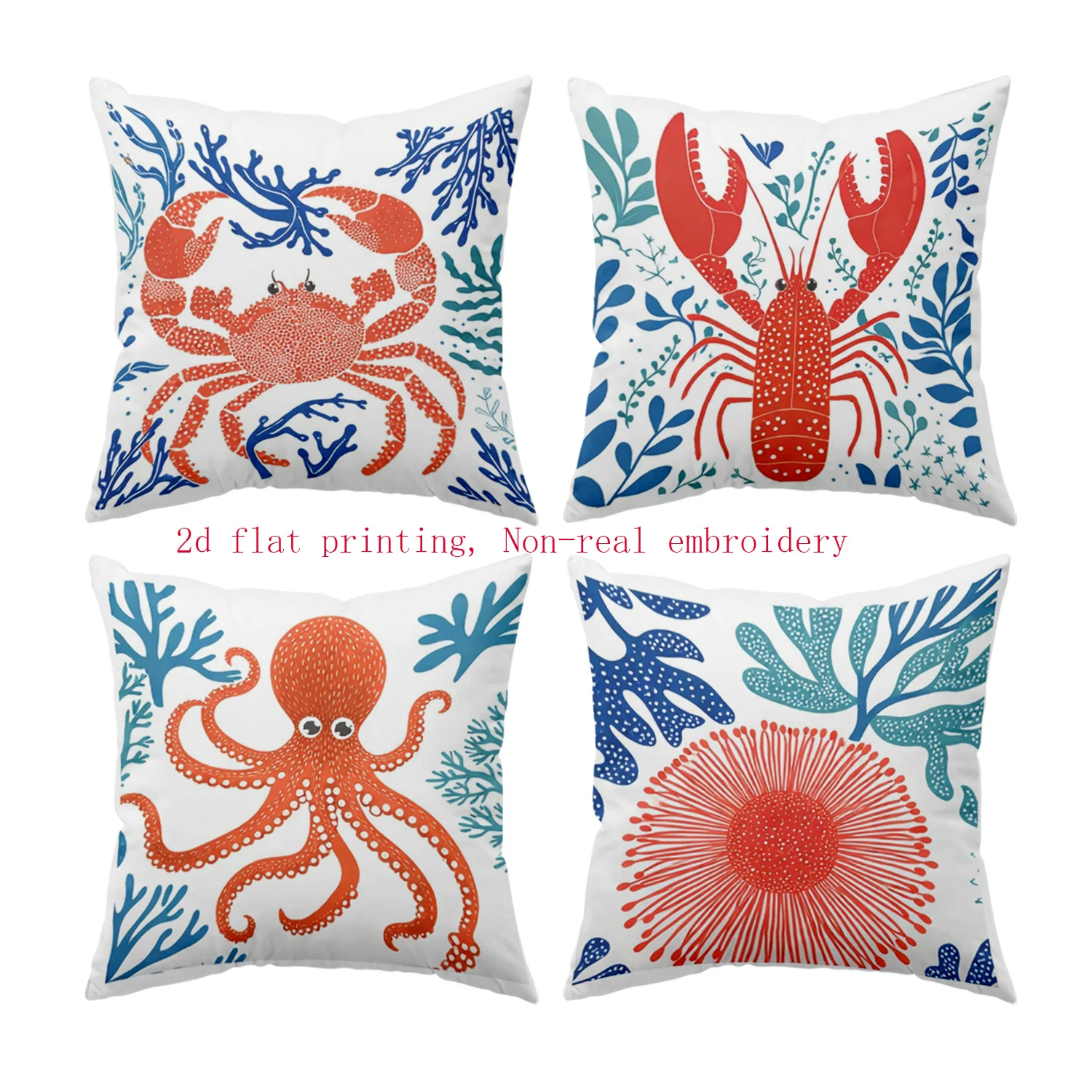 Decorative Ocean Theme Pillow Covers Set 4 Pieces Nautical Marine Life Print Octopus Crab Coral Throw Pillow Home Decor
