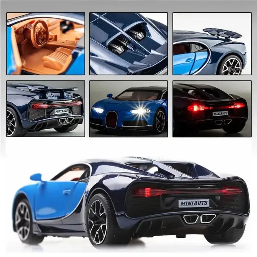 1:32 Scale Chiron La Voiture Alloy Toy Car Model Diecast Metal Sound Light Pull Back Simulation Models for Boy Birthday Gifts