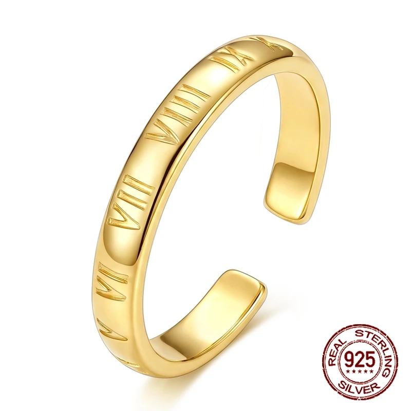 

Регулируемое кольцо-манжета из стерлингового серебра 925 пробы с римскими цифрами, минималистичный винтажный дизайн, изящное, многослойное украшение, подарок для женщин