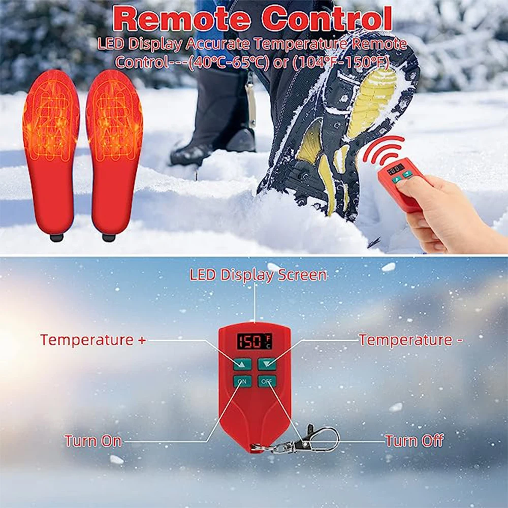 LED Display Accurate Temperature Control Electric Heated Insoles Rechargeable Heated Shoes Pads