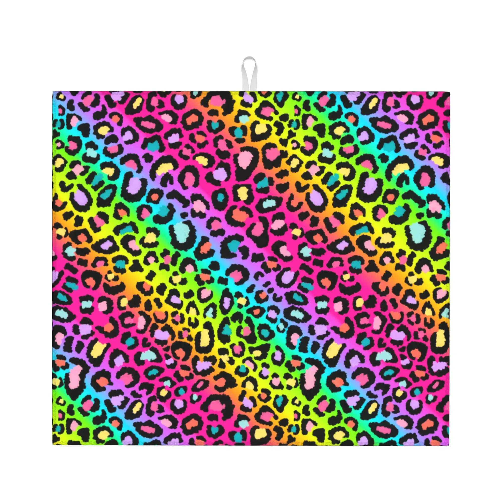 Rainbow Leopard Animal Print Non‑Slip Waterproof Absorbent Barware Tableware Oil Proof Reusable Bathroom Drying Mat For Kitchen
