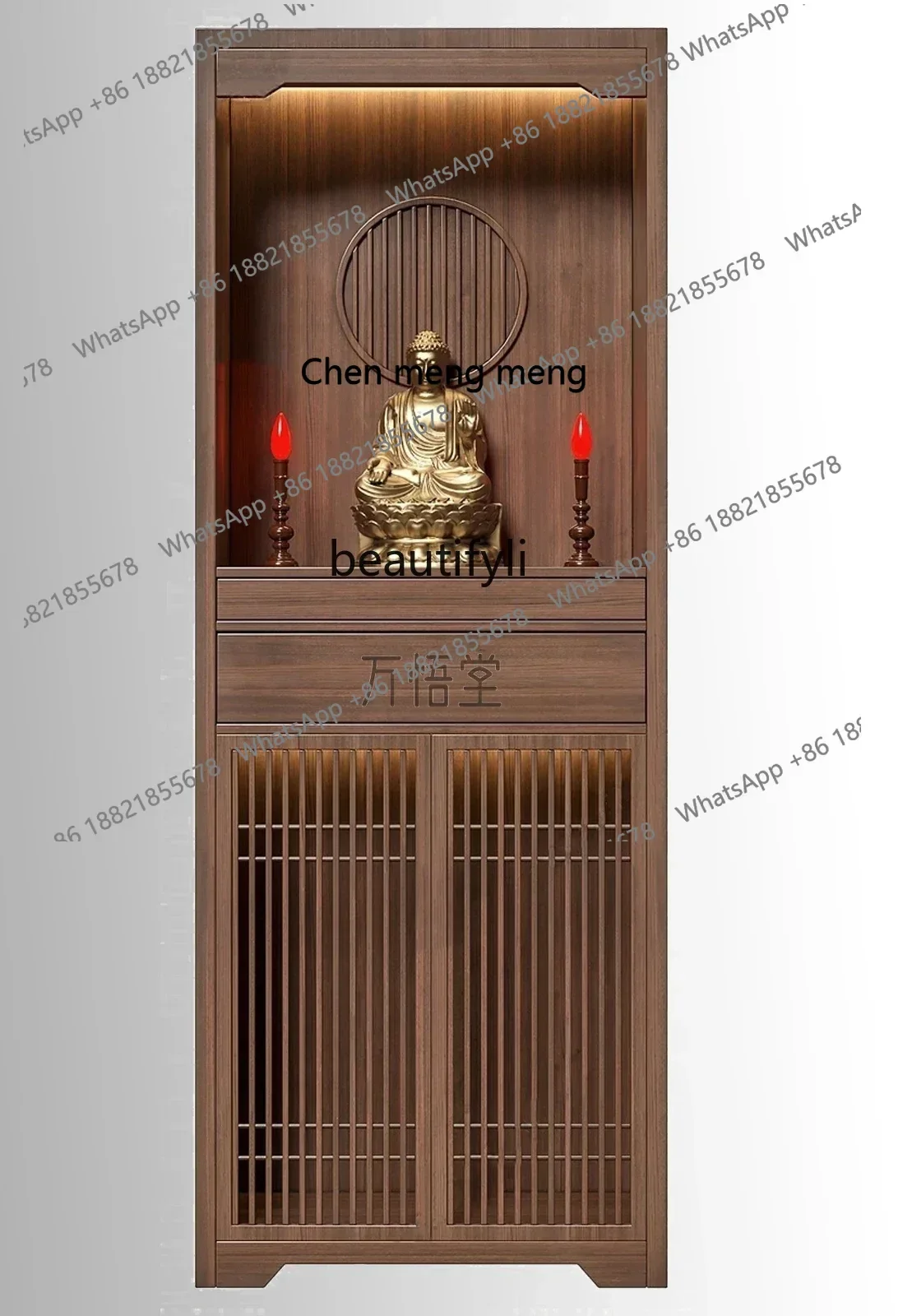 X  ss 8617 New Chinese-style solid wood two-layer Buddhist niche vertical cabinet for home use, Guanyin, modern simple table cab