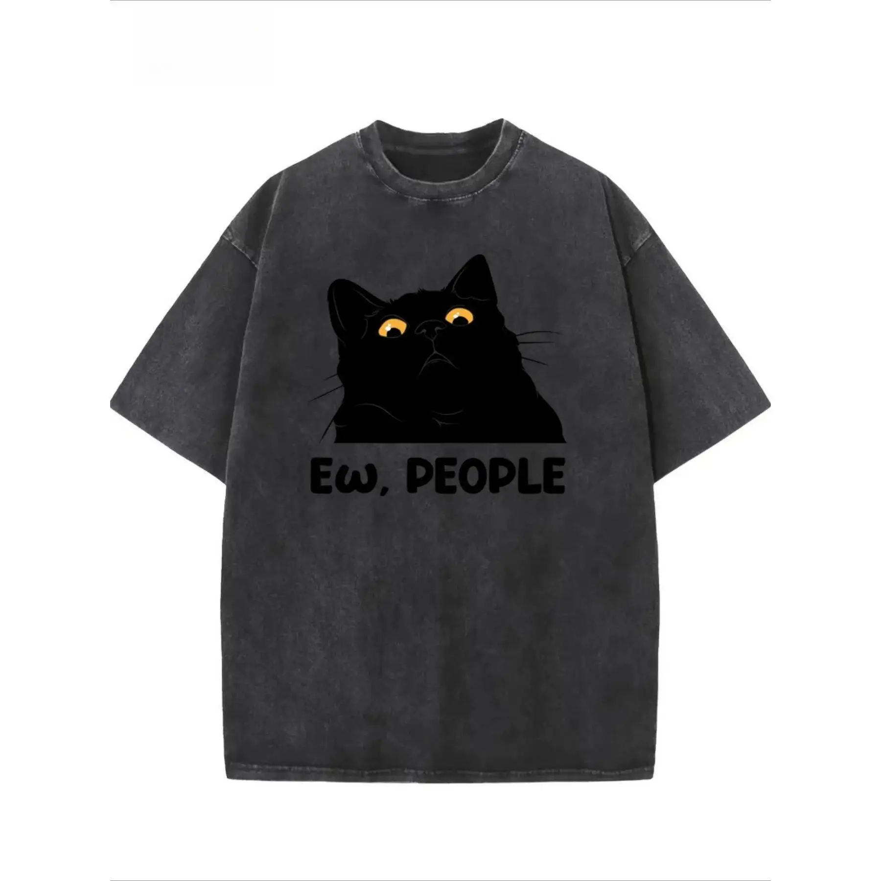 

"Funny Oversized Cat Graphic Tee for Women – 'Ew, People' Casual T-Shirt, Trendy & Comfortable for Summer"