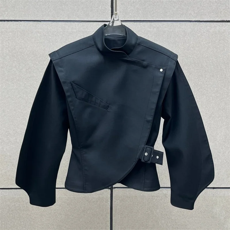 

Женская куртка, новый асимметричный воротник-стойка, топ с длинными рукавами на зиму 202, облегающее женское пальто, верхняя одежда с талией