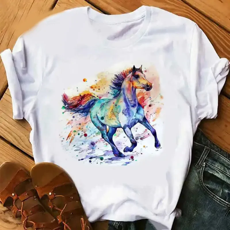 Just A Girl Love Horse Women T Shirt summer Short Sleeve O Neck Tshirts Horse Animal Print lady Clothes Tee top Female T-shirt