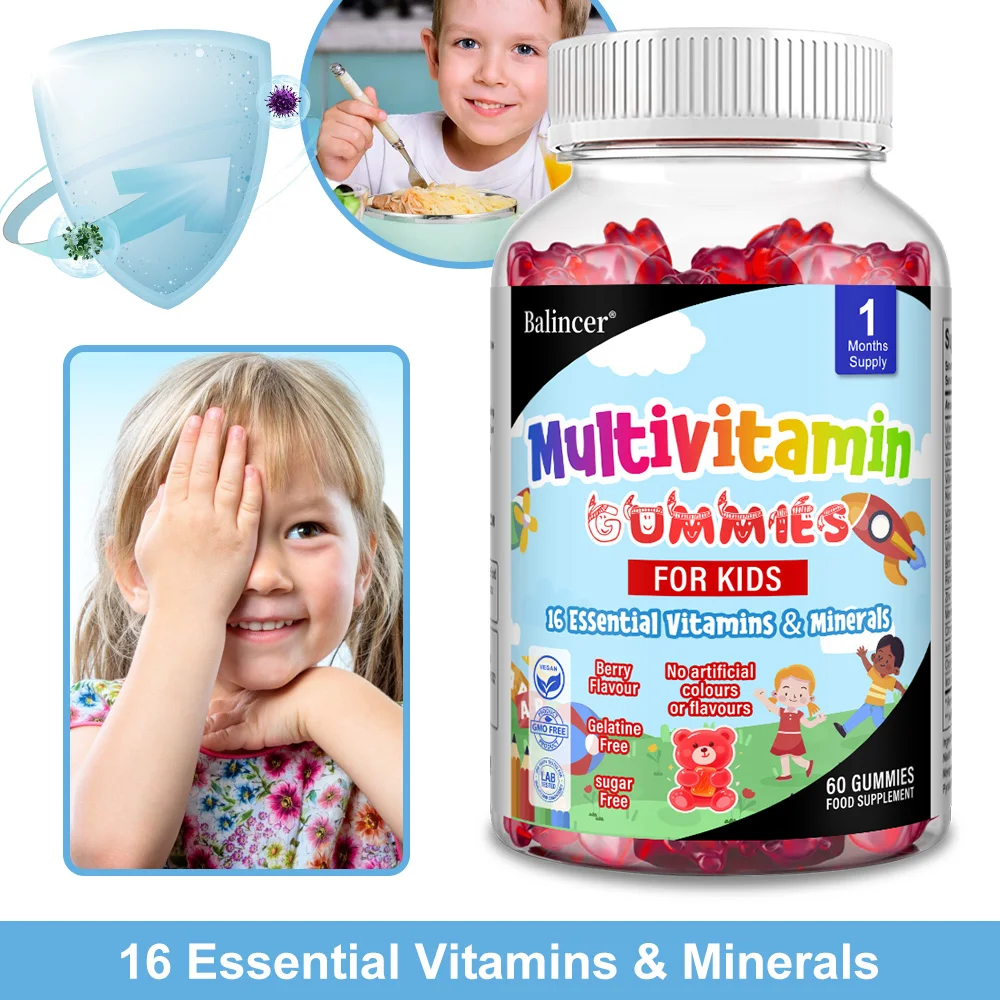 

Multivitamin Gummies for Kids - with Vitamins A, C, D, E, B6, B12, Zinc and More - Suger Free and Non-GMO Supplement, 60 Count