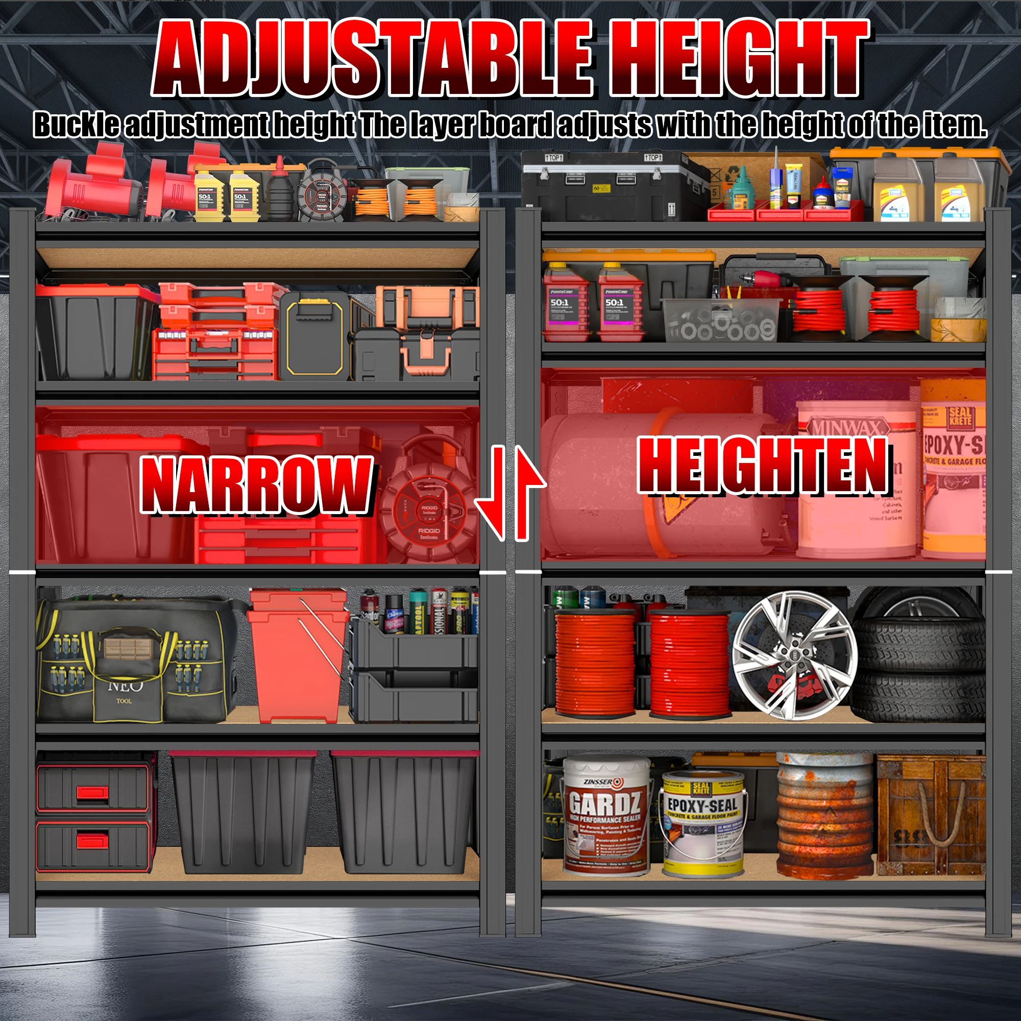 

5 Tier Storage Rack, Adjustable Height Shelving, Warehouse Supermarket Basement Storage, Black Requires Assembly